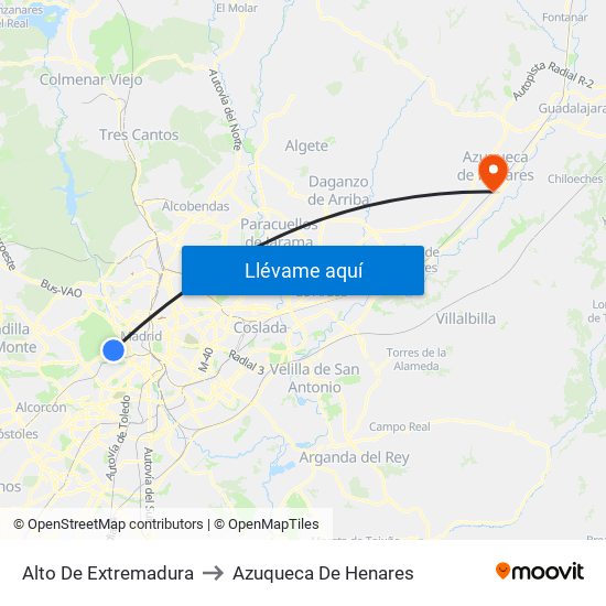 Alto De Extremadura to Azuqueca De Henares map