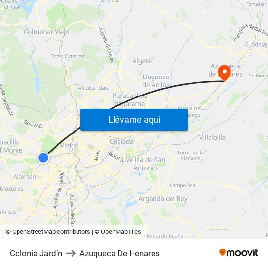 Colonia Jardín to Azuqueca De Henares map