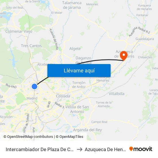 Intercambiador De Plaza De Castilla to Azuqueca De Henares map