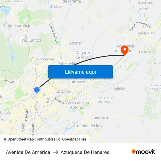 Avenida De América to Azuqueca De Henares map