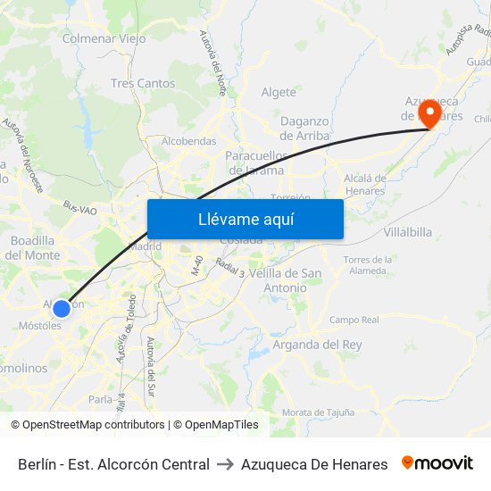 Berlín - Est. Alcorcón Central to Azuqueca De Henares map