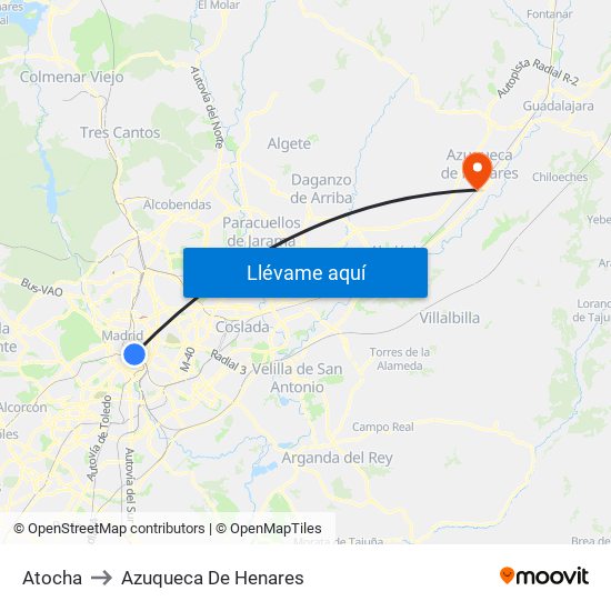 Atocha to Azuqueca De Henares map
