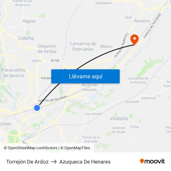 Torrejón De Ardoz to Azuqueca De Henares map