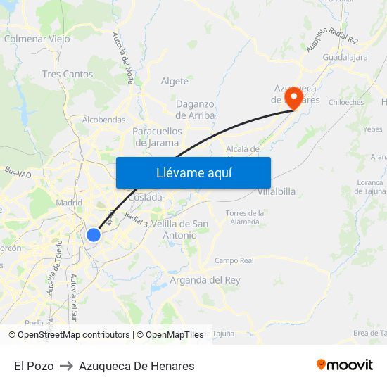 El Pozo to Azuqueca De Henares map