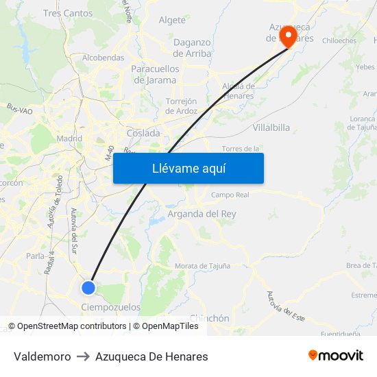 Valdemoro to Azuqueca De Henares map