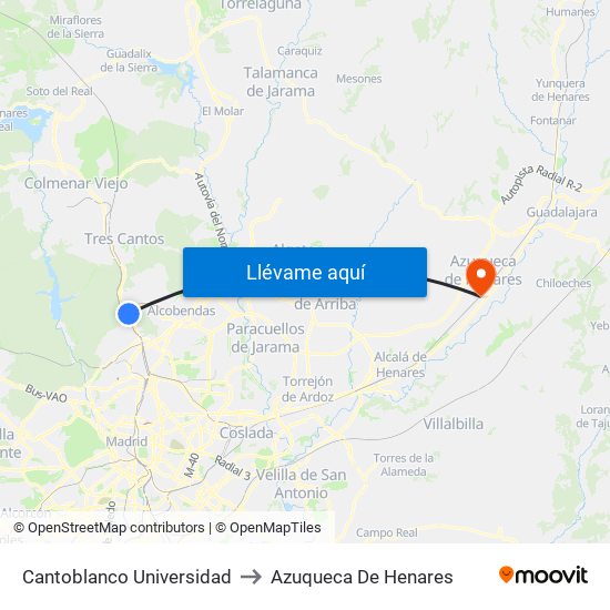 Cantoblanco Universidad to Azuqueca De Henares map