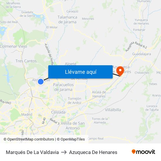 Marqués De La Valdavia to Azuqueca De Henares map