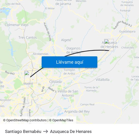 Santiago Bernabéu to Azuqueca De Henares map