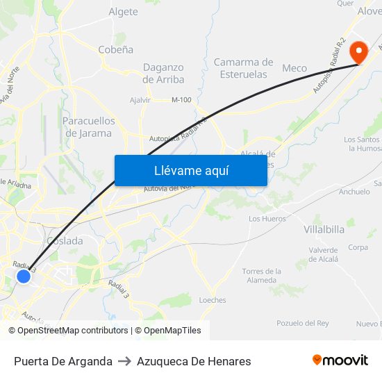Puerta De Arganda to Azuqueca De Henares map