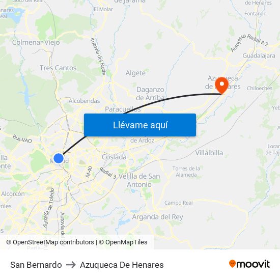 San Bernardo to Azuqueca De Henares map