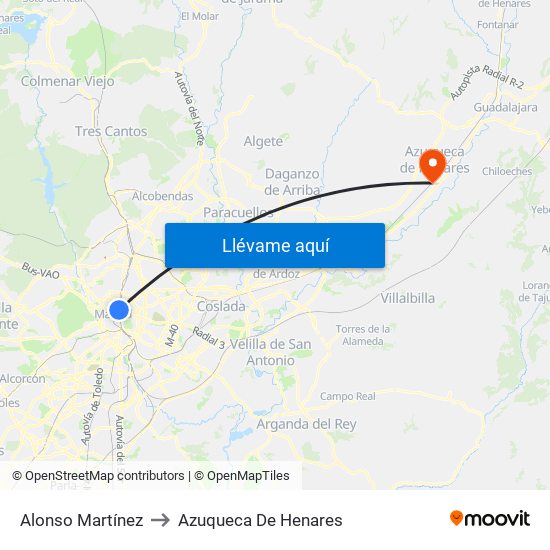 Alonso Martínez to Azuqueca De Henares map