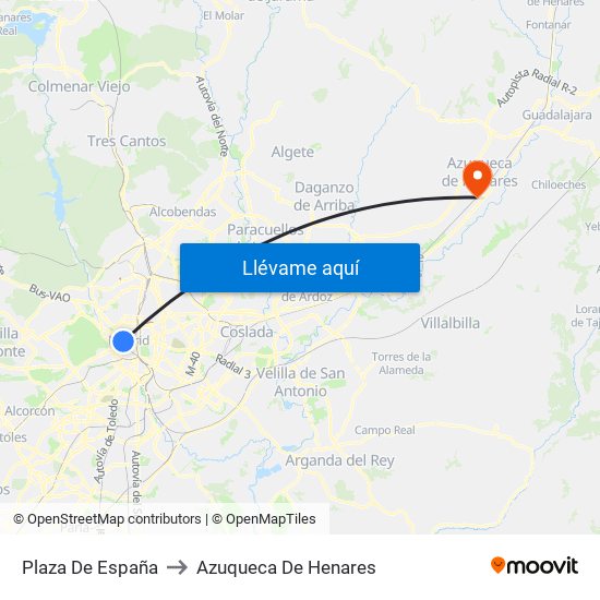 Plaza De España to Azuqueca De Henares map