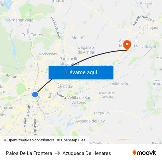 Palos De La Frontera to Azuqueca De Henares map