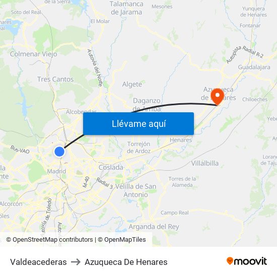 Valdeacederas to Azuqueca De Henares map