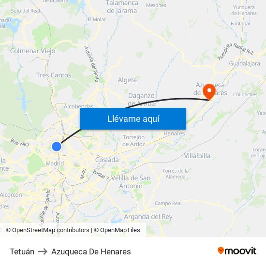 Tetuán to Azuqueca De Henares map