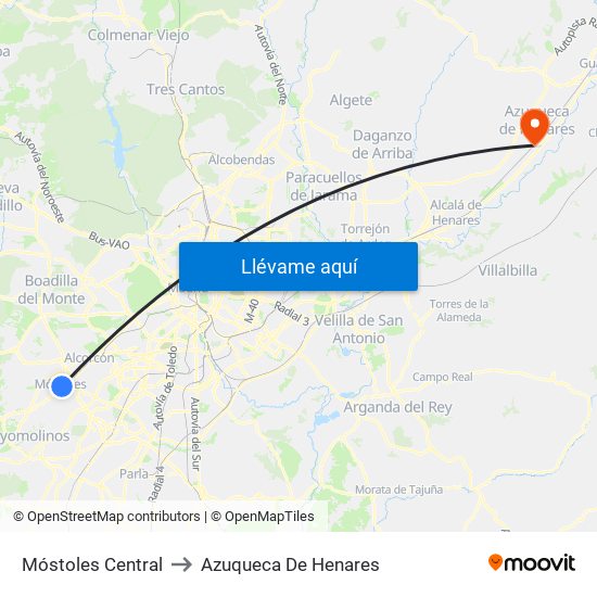 Móstoles Central to Azuqueca De Henares map