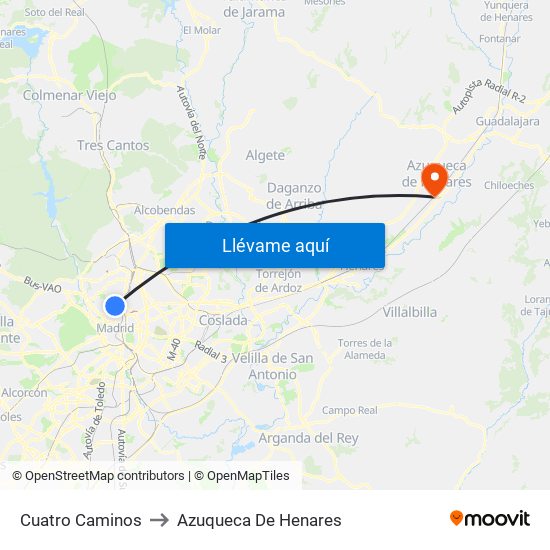 Cuatro Caminos to Azuqueca De Henares map