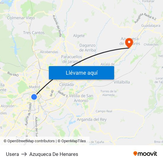 Usera to Azuqueca De Henares map