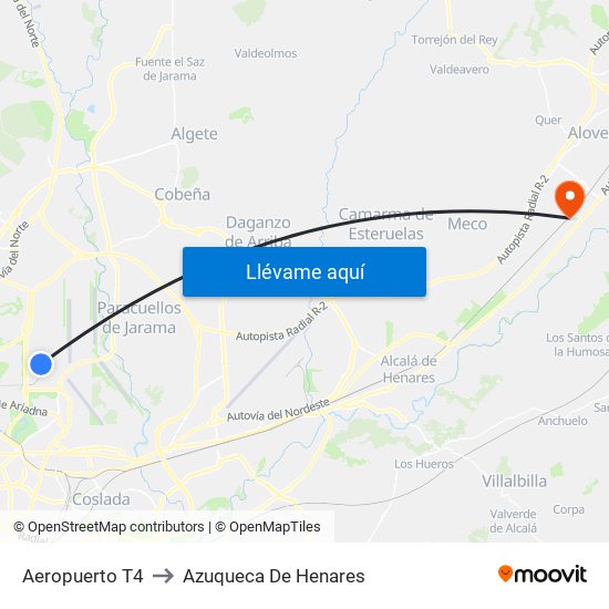 Aeropuerto T4 to Azuqueca De Henares map