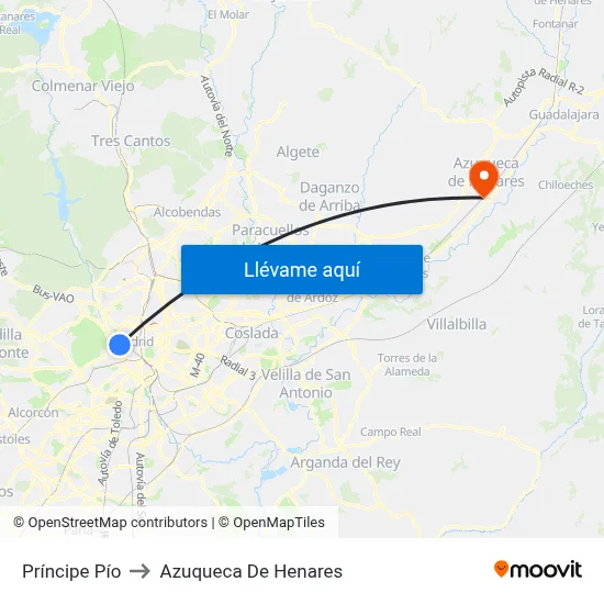 Príncipe Pío to Azuqueca De Henares map