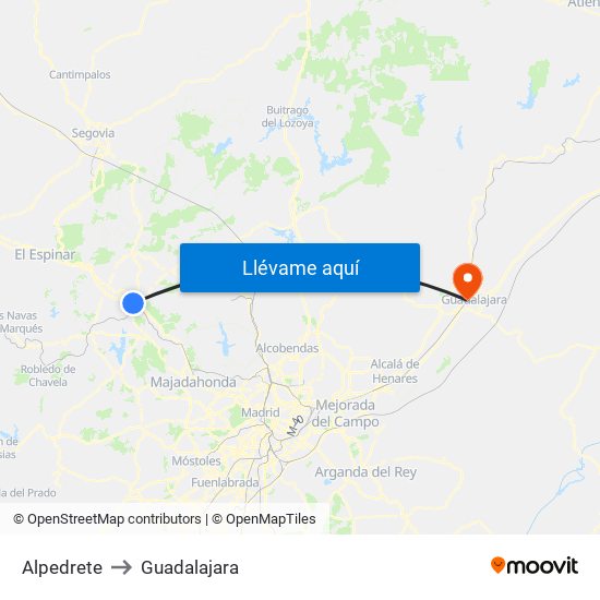 Alpedrete to Guadalajara map