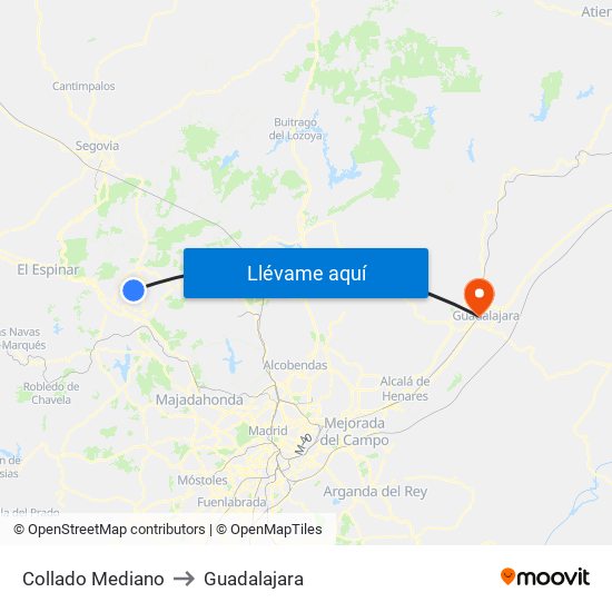 Collado Mediano to Guadalajara map