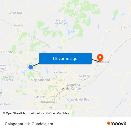 Galapagar to Guadalajara map