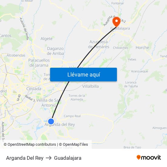 Arganda Del Rey to Guadalajara map