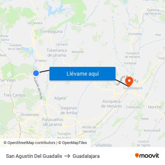 San Agustín Del Guadalix to Guadalajara map