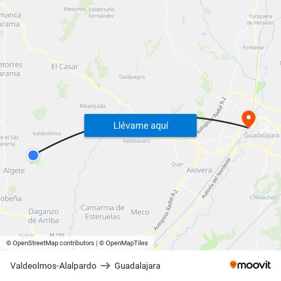 Valdeolmos-Alalpardo to Guadalajara map