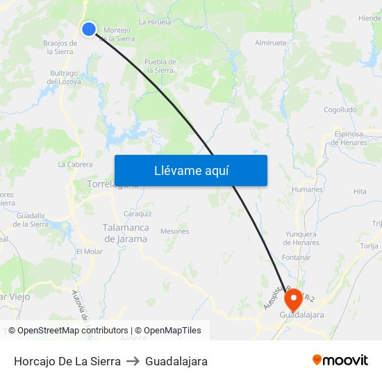 Horcajo De La Sierra to Guadalajara map