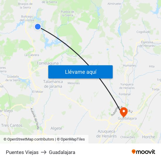 Puentes Viejas to Guadalajara map