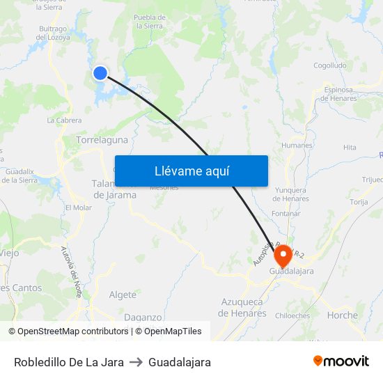 Robledillo De La Jara to Guadalajara map