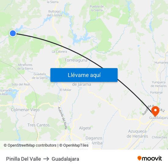 Pinilla Del Valle to Guadalajara map