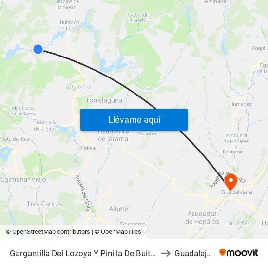 Gargantilla Del Lozoya Y Pinilla De Buitrago to Guadalajara map