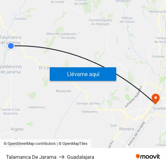 Talamanca De Jarama to Guadalajara map