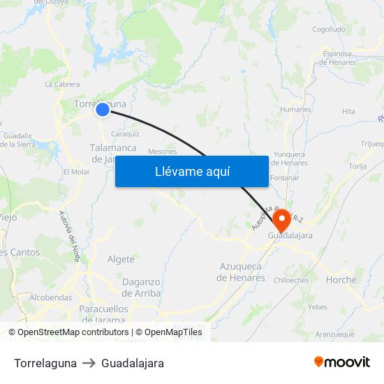 Torrelaguna to Guadalajara map