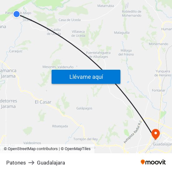Patones to Guadalajara map