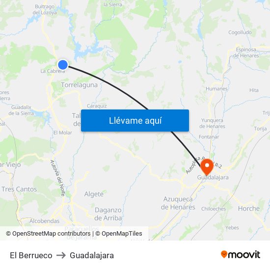 El Berrueco to Guadalajara map