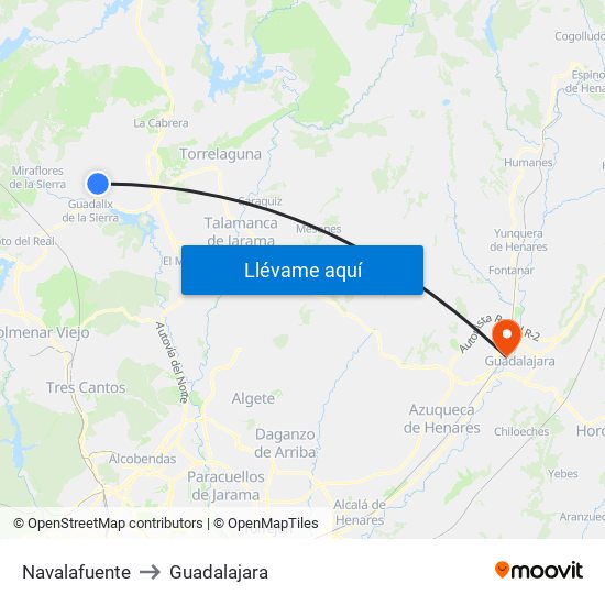 Navalafuente to Guadalajara map