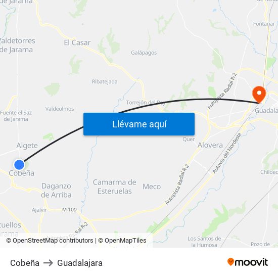 Cobeña to Guadalajara map