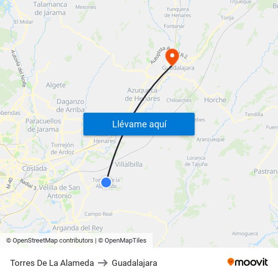 Torres De La Alameda to Guadalajara map
