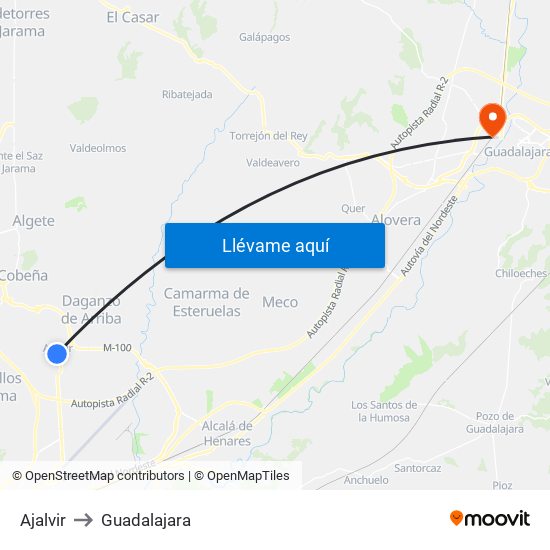 Ajalvir to Guadalajara map