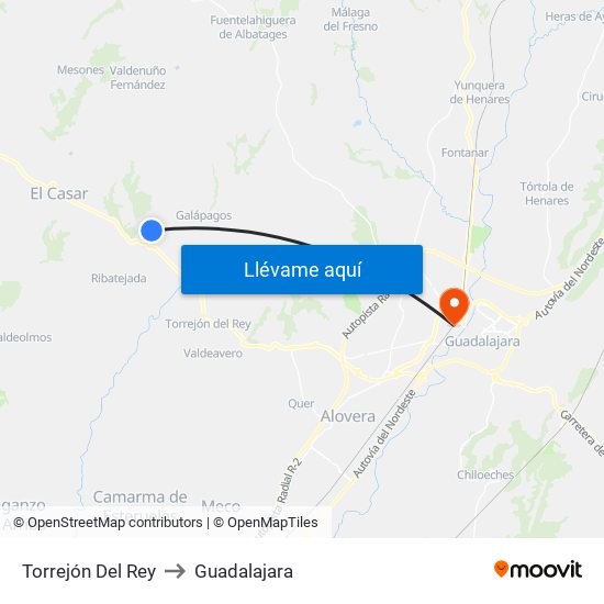 Torrejón Del Rey to Guadalajara map