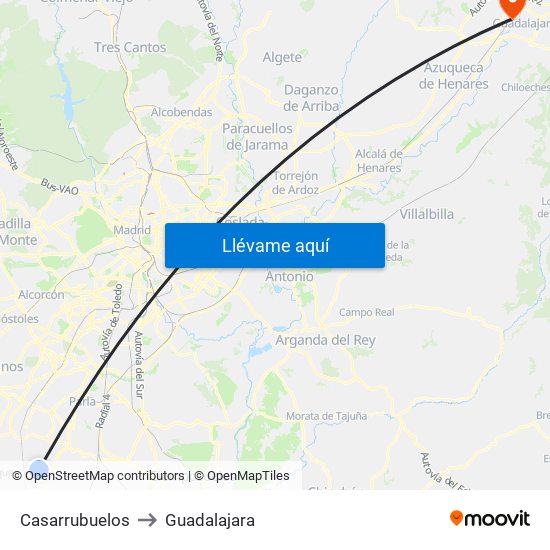 Casarrubuelos to Guadalajara map