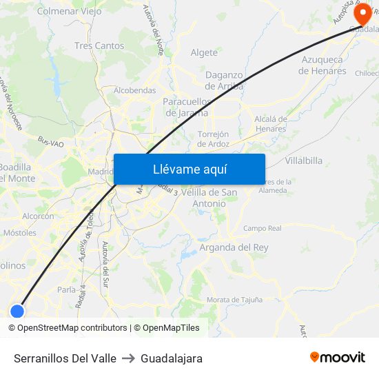 Serranillos Del Valle to Guadalajara map