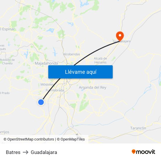 Batres to Guadalajara map