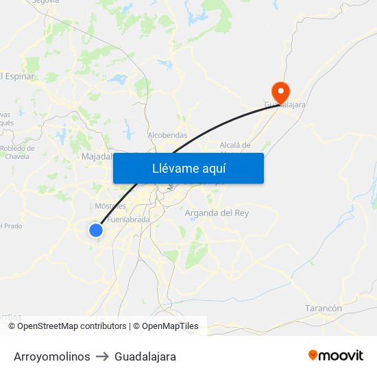 Arroyomolinos to Guadalajara map