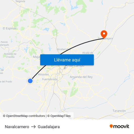 Navalcarnero to Guadalajara map