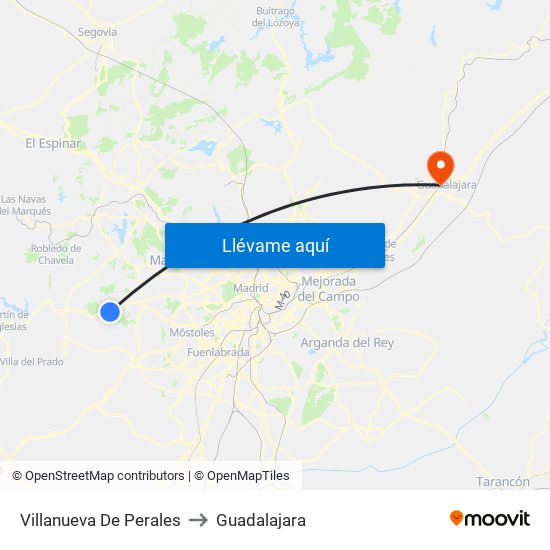 Villanueva De Perales to Guadalajara map